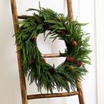 Mixed Pine Wreath Brown Velvet Bows and Bells - Pure Apotheca