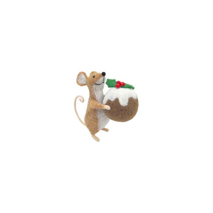 Mouse Holding Christmas Pudding Felt Figurine - Pure Apotheca