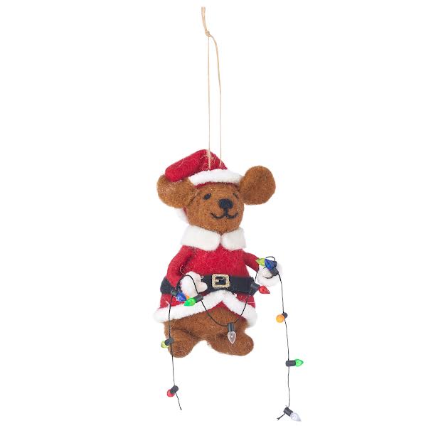 Mouse with Xmas Lights Felt 13cm - Pure Apotheca