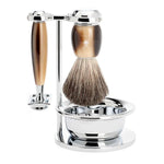 Muhle 4pc Shave Set — Bowl, Badger Brush, Razor & Stand - Horn Brown - Pure Apotheca