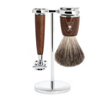Muhle Rytmo 3pc Shave Set - Stand, Brush & Razor - Ash Wood - Pure Apotheca
