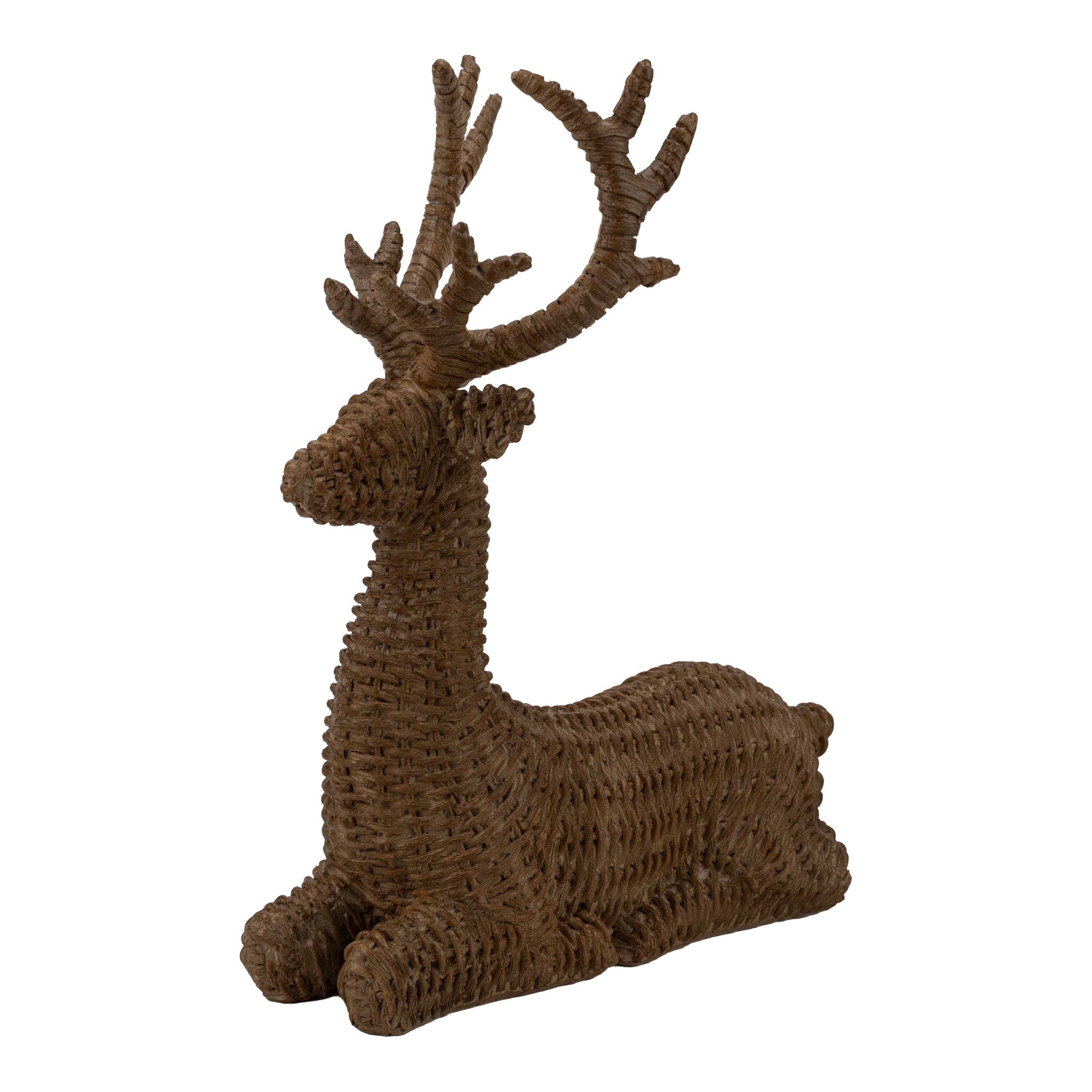 Natural Faux Rattan Sitting Deer 33cm - Pure Apotheca