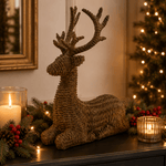 Natural Faux Rattan Sitting Deer 33cm - Pure Apotheca