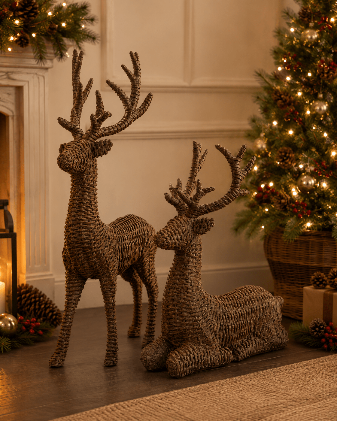 Natural Faux Rattan Standing Deer 43cm - Pure Apotheca