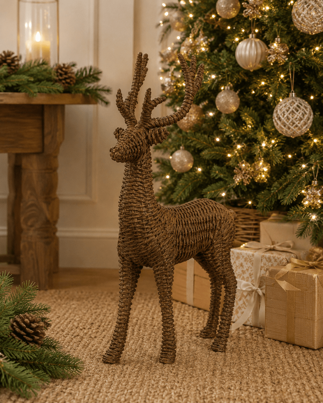 Natural Faux Rattan Standing Deer 43cm - Pure Apotheca