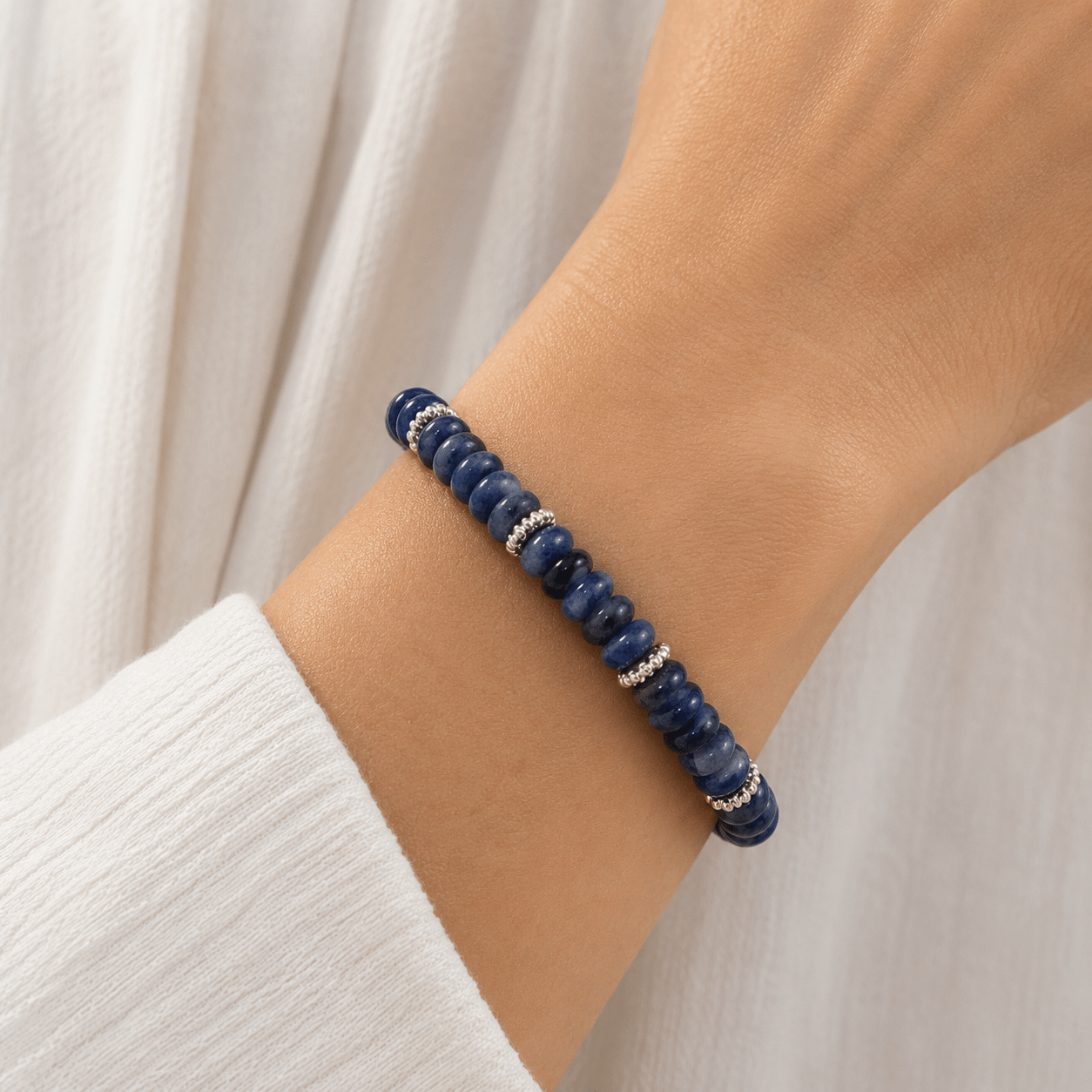 Navy Soladite Stone Gold Disc Bracelet - Pure Apotheca