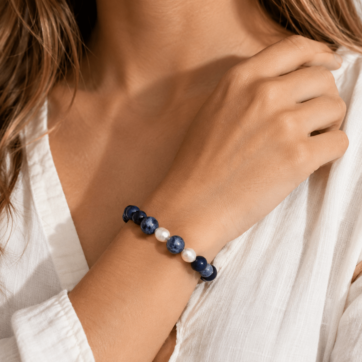 Navy Stone Pearl Bracelet - Pure Apotheca