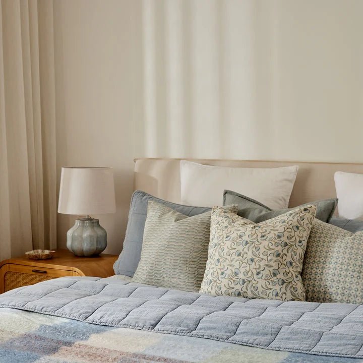 NEERA BLUE SCALLOP BLOCK PRINT CUSHION 50CM - Pure Apotheca