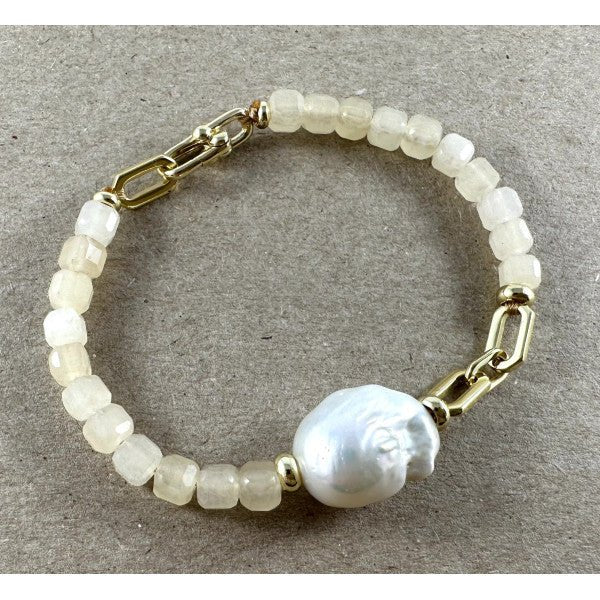 Nella Cream Agate Pearl Gold Bracelet - Pure Apotheca