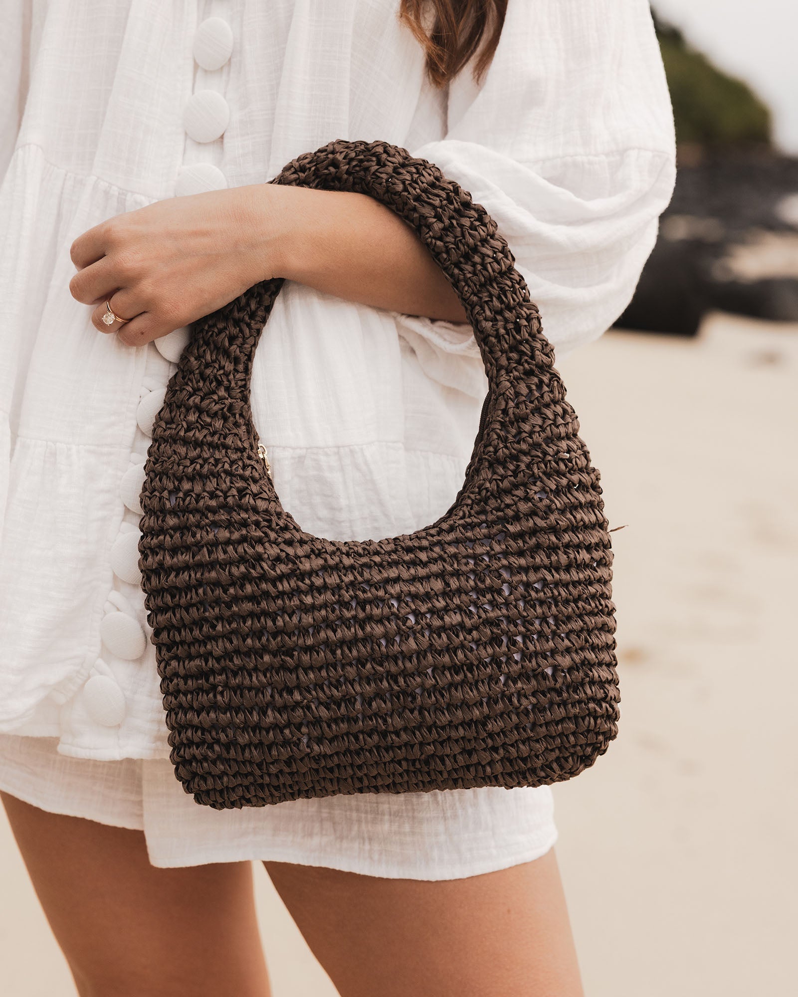 Nellie Shoulder Bag - Chocolate Raffia - Pure Apotheca