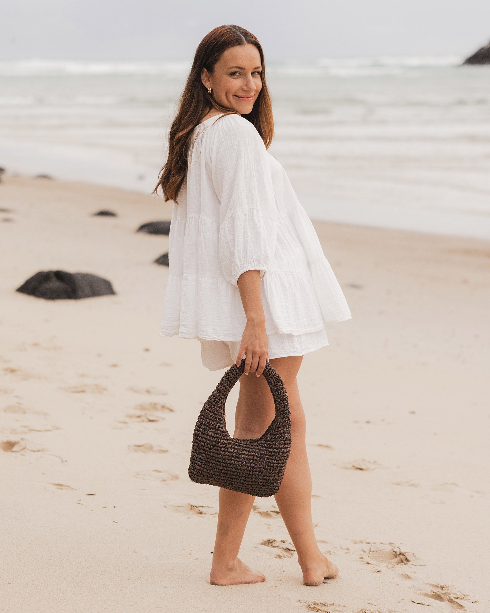 Nellie Shoulder Bag - Chocolate Raffia - Pure Apotheca