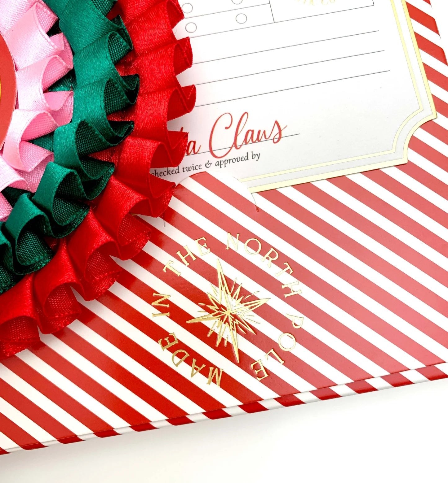 Nice List Member Christmas Rosette Badge Pink/Red - Pure Apotheca