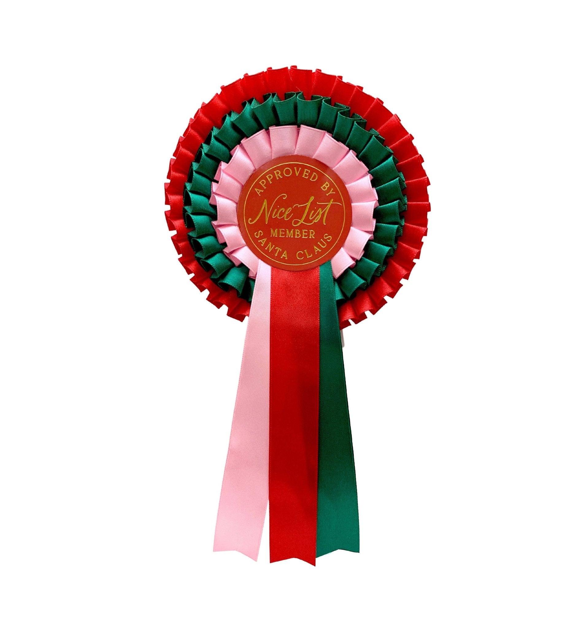 Nice List Member Christmas Rosette Badge Pink/Red - Pure Apotheca