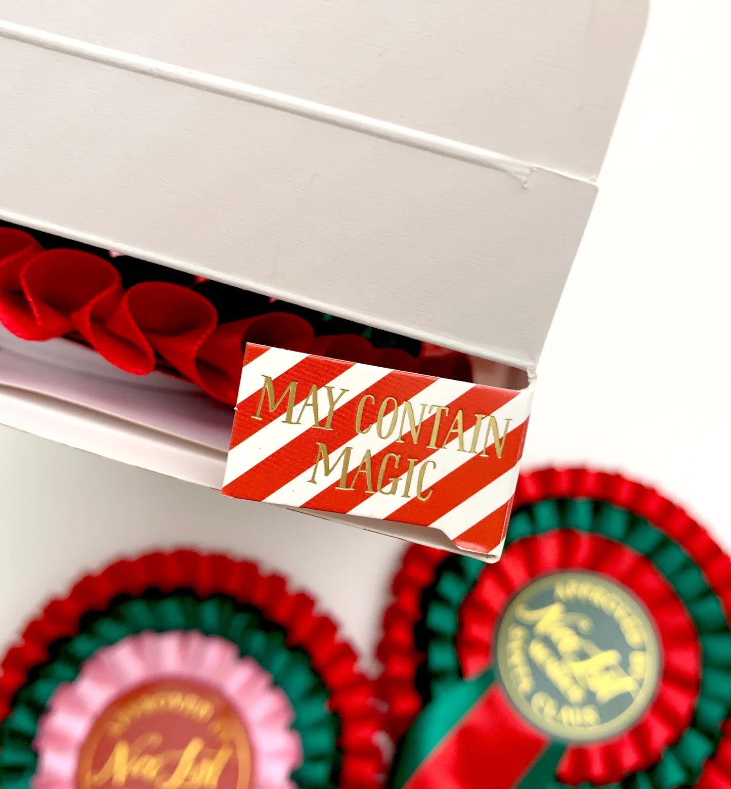 Nice List Member Christmas Rosette Badge Pink/Red - Pure Apotheca