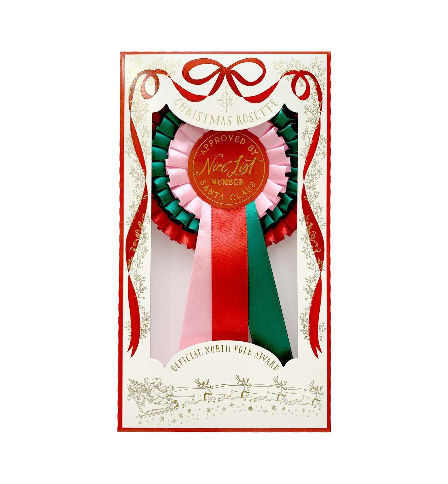 Nice List Member Christmas Rosette Badge Pink/Red - Pure Apotheca