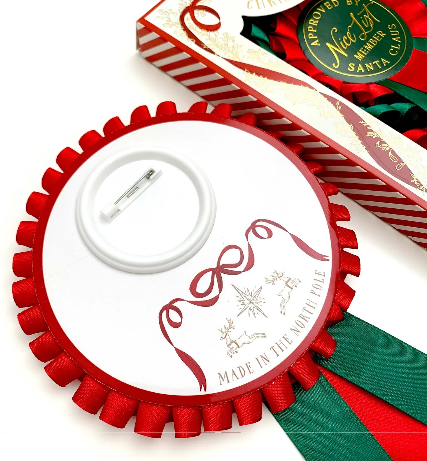 Nice List Member Christmas Rosette Badge Red/Green - Pure Apotheca