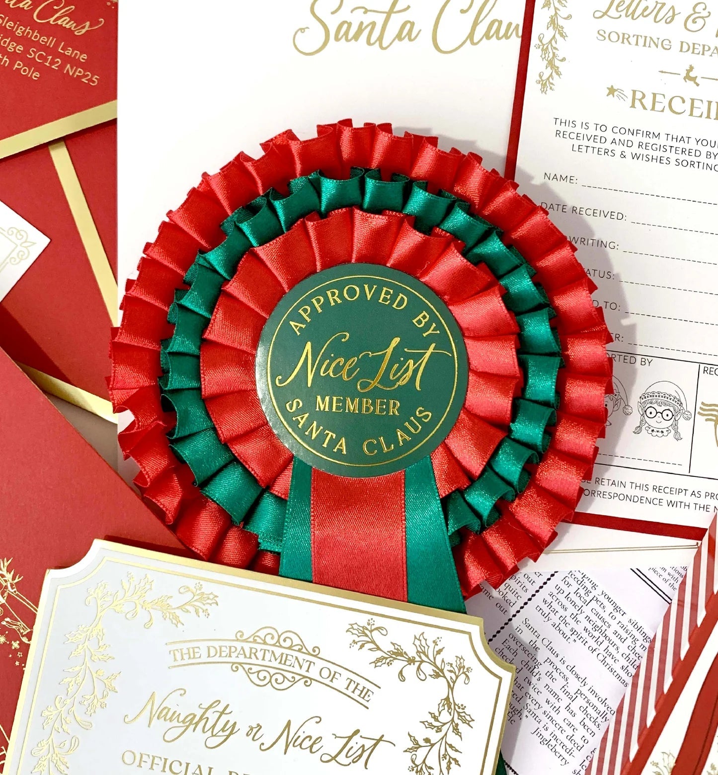 Nice List Member Christmas Rosette Badge Red/Green - Pure Apotheca
