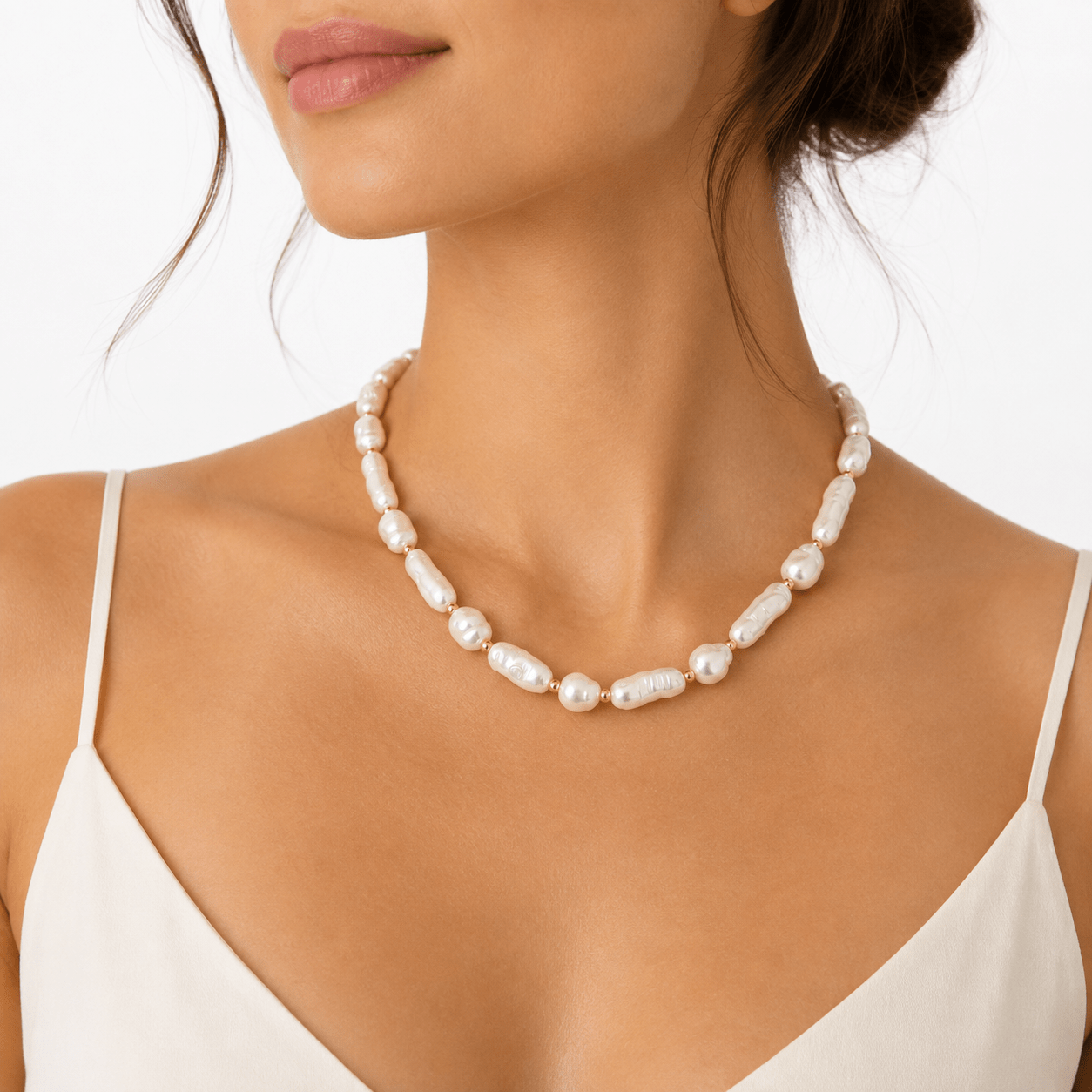 Nola Elongated Baroque Shell Pearl Gold Bead Necklace - Pure Apotheca