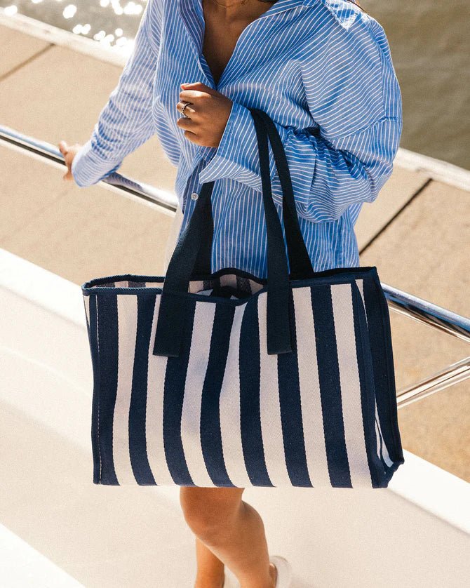 Noosa Canvas Beach Bag Navy Stripe - Pure Apotheca