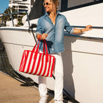 Noosa Canvas Beach Bag Red Stripe - Pure Apotheca