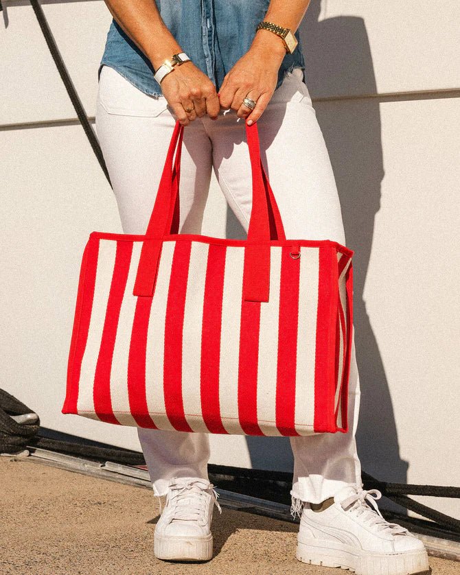 Noosa Canvas Beach Bag Red Stripe - Pure Apotheca