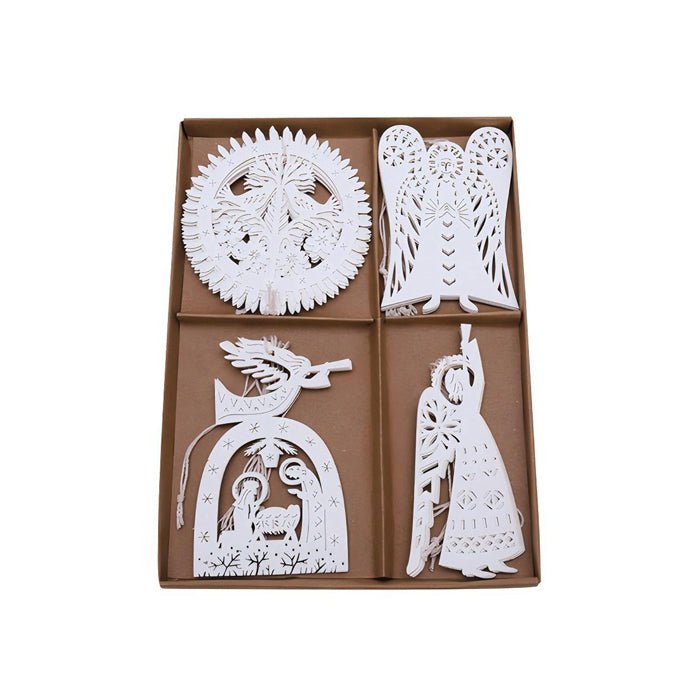 NORDIC PAPER WHITE HANGING DECORATIONS BOXED SET/24 - Pure Apotheca