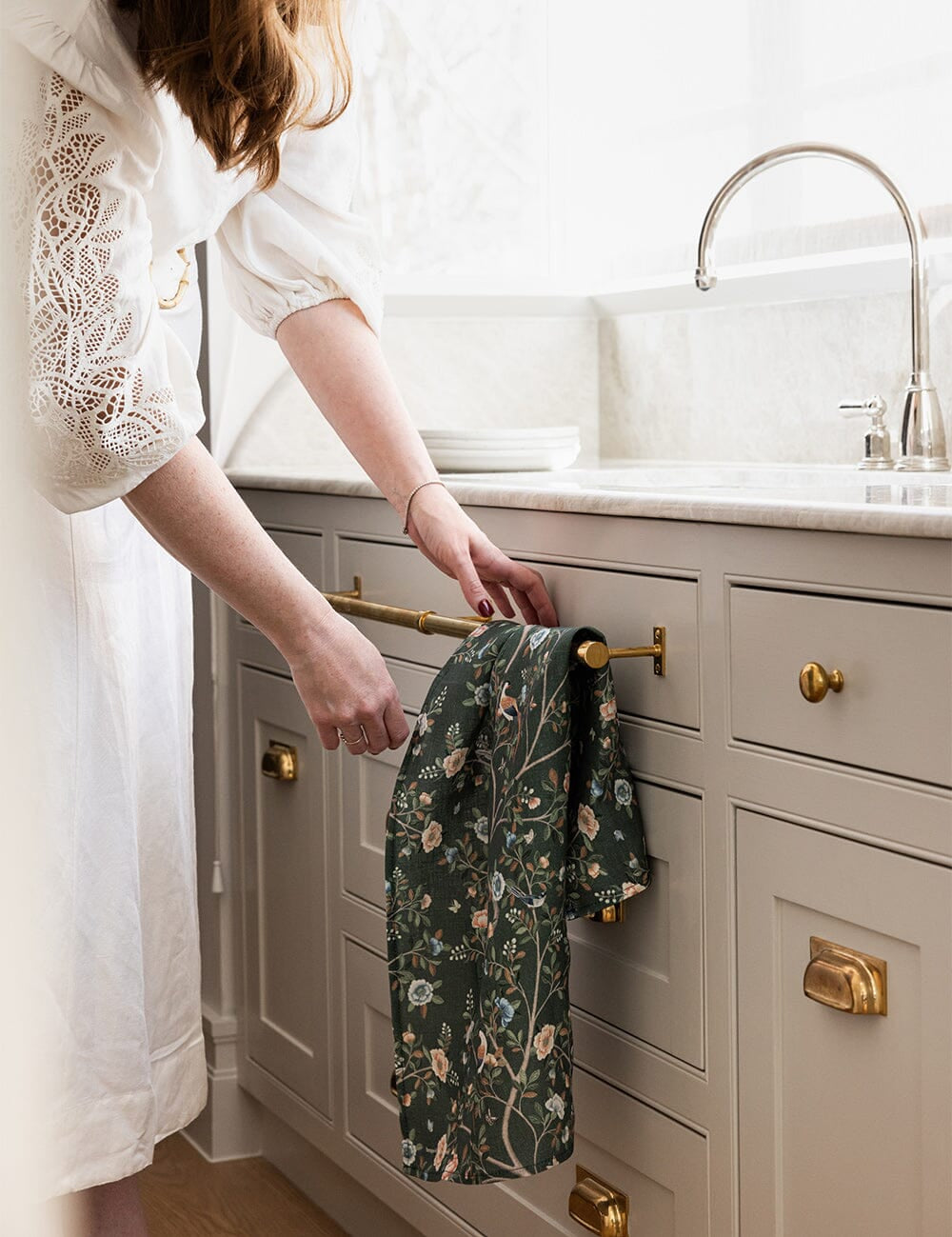 Olive Camellia Tree Linen Tea Towel - Pure Apotheca