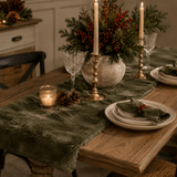 Olive Faux Fur Table Runner 150x30cm - Pure Apotheca
