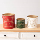 Traditional Holiday Drum Metal Buckets - Set of 3