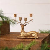 Gold Tone Laying Deer Candle Holder