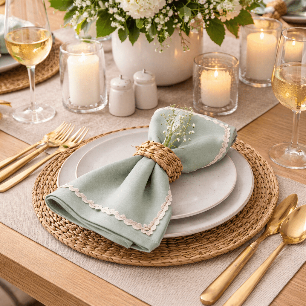 Orla Cotton Napkins Blue Mist/Ivory Set/4 - Pure Apotheca