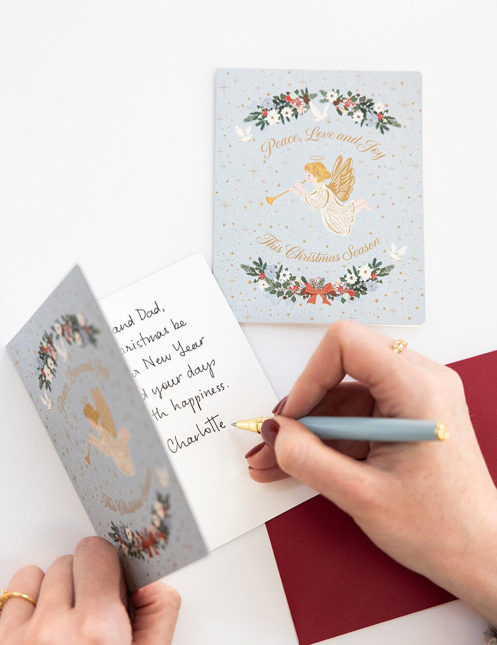 Peace Love & Joy Herald Angel Christmas Card - Pure Apotheca