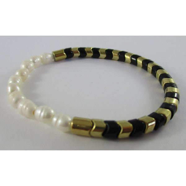 Pearl Gold Black Stacker Bracelet - Pure Apotheca