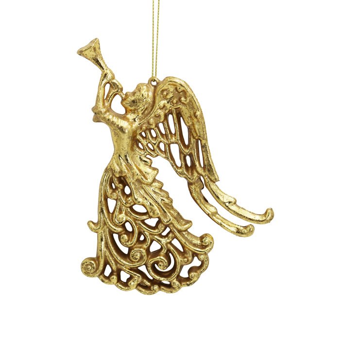 PLASTIC GOLD TRUMPETING ANGEL ORNAMENT - Pure Apotheca