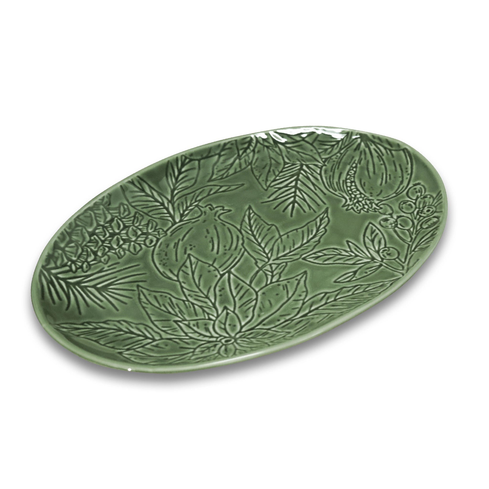 POINSETTIA GREEN ENGRAVED PLATTER - Pure Apotheca