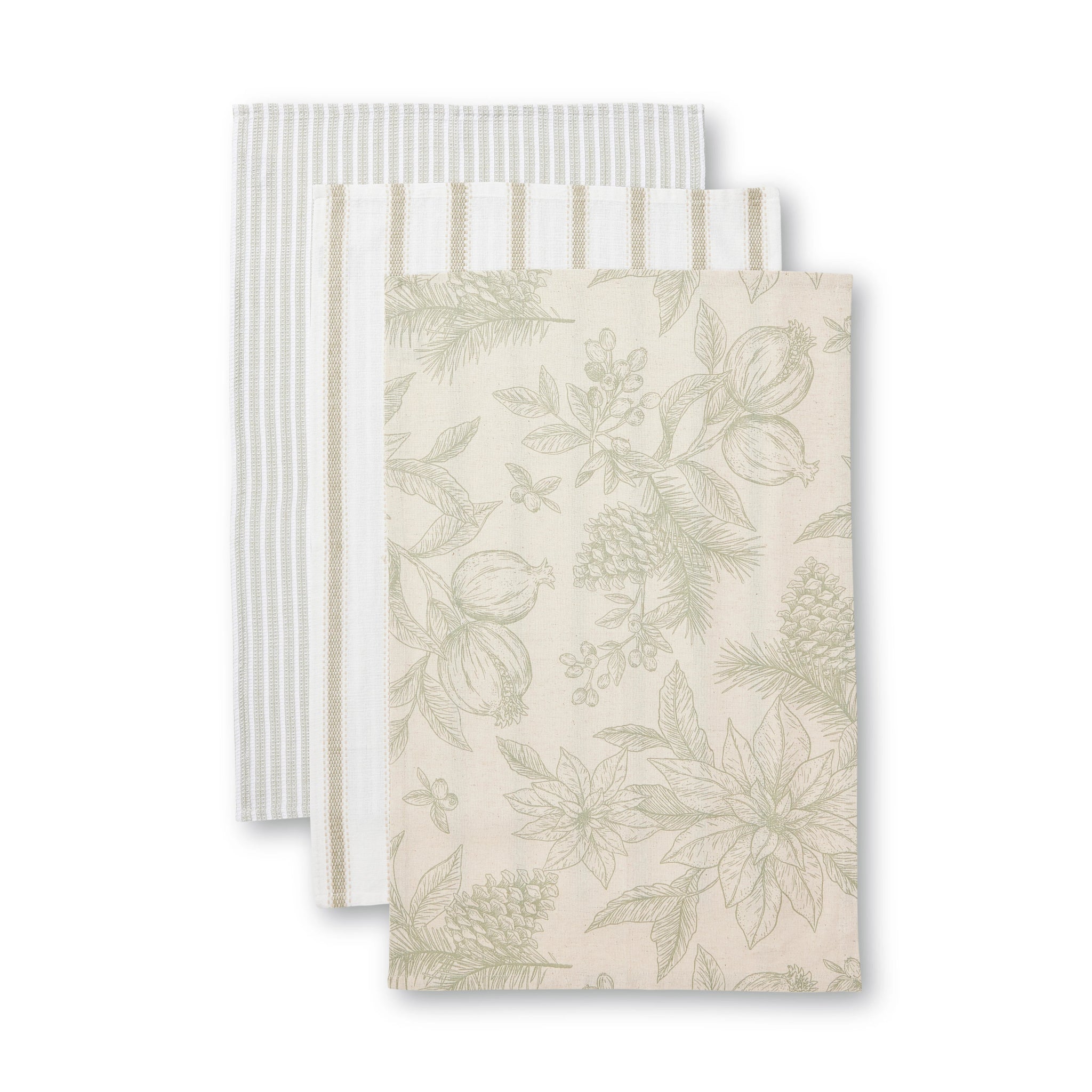 POINSETTIA OLIVE/FLAX TEATOWEL 3PK - Pure Apotheca
