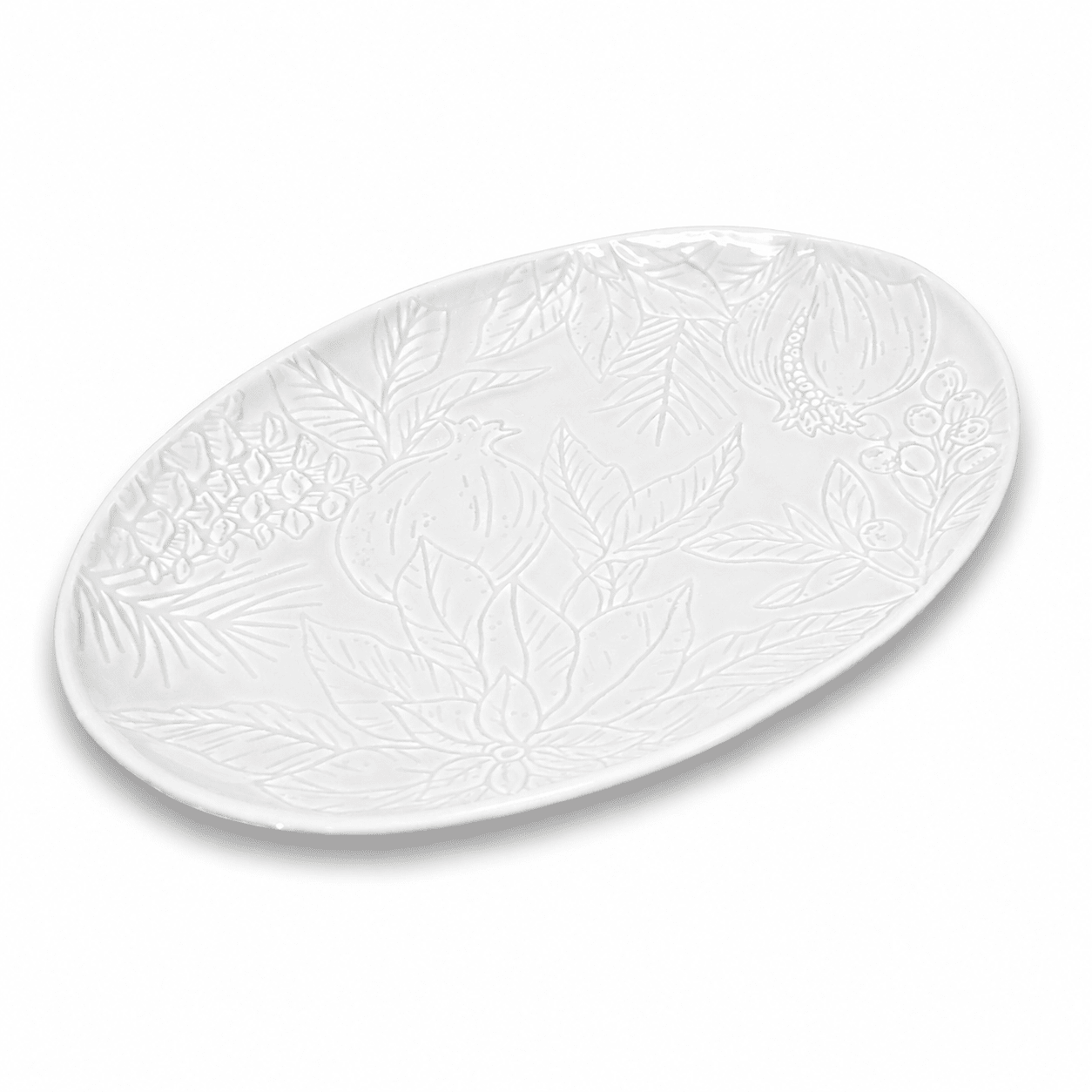 POINSETTIA WHITE ENGRAVED PLATTER 36X24X25CM - Pure Apotheca