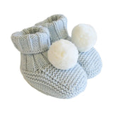 Pom Pom Baby Sock Booties Powder Blue - Pure Apotheca