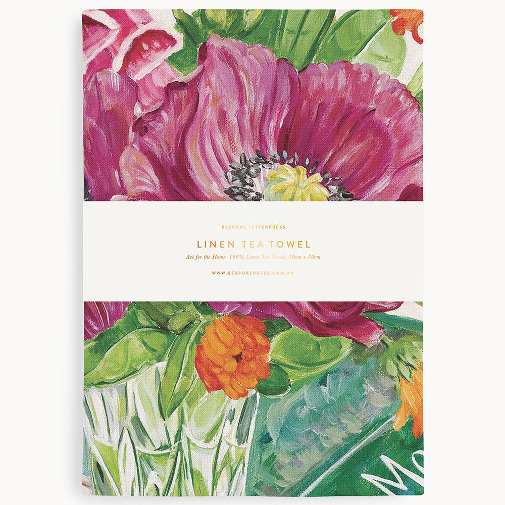 Poppies & Foxglove Linen Tea Towel - Pure Apotheca