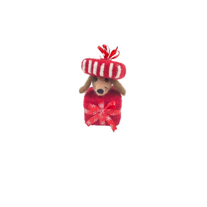 Puppy in a Present Box Felt Figurine - Pure Apotheca