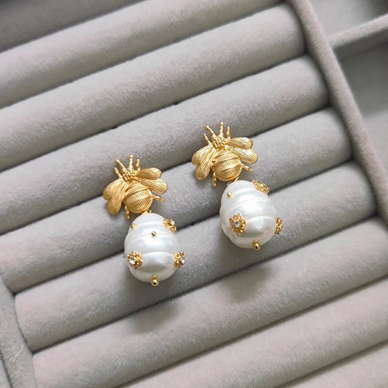 Queen Bee Pearl Stud Earrings - Pure Apotheca