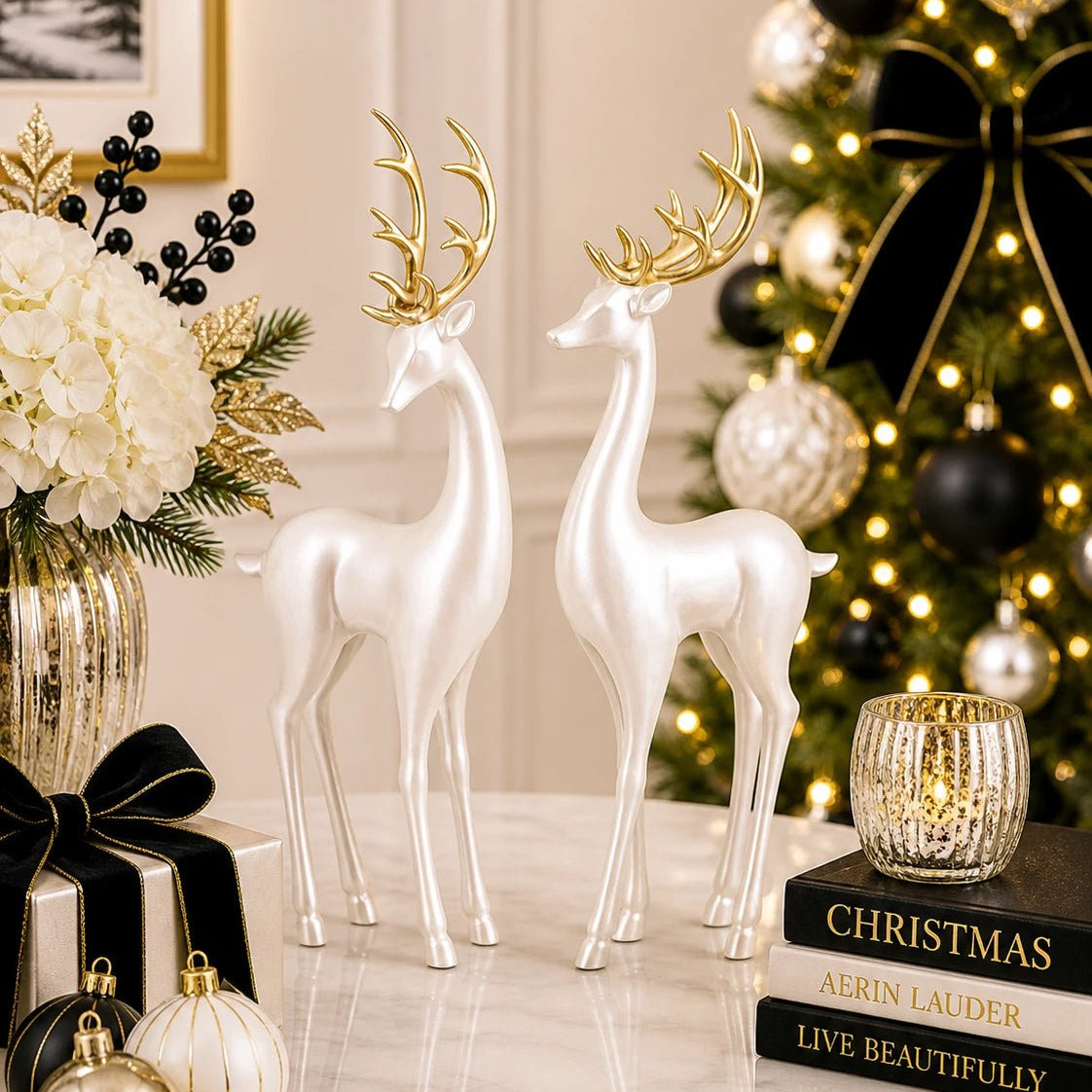 RAZ 16.25" Pearl Deer Christmas Figurine - Pure Apotheca