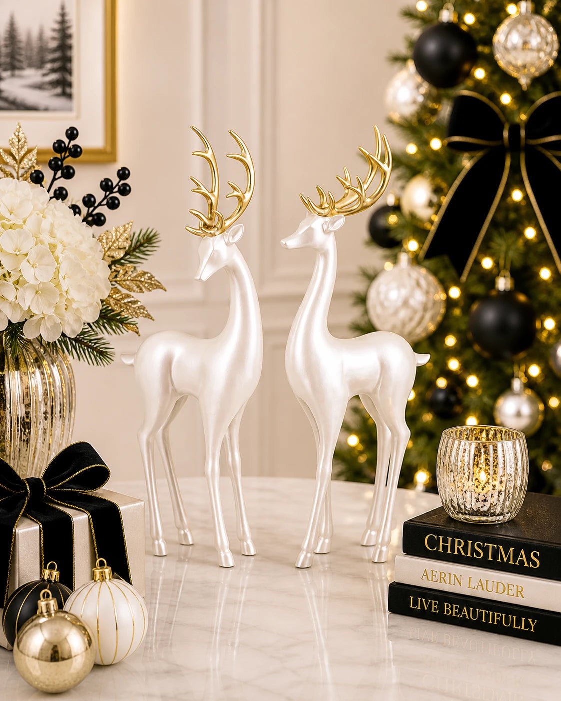 RAZ 16.25" Pearl Deer Christmas Figurine - Pure Apotheca
