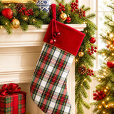 RAZ 20" White Plaid with Bells Christmas Stocking - Pure Apotheca