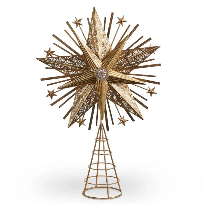 Raz 21.5" Rustic Gold Metal Starburst Christmas Tree Topper - Pure Apotheca