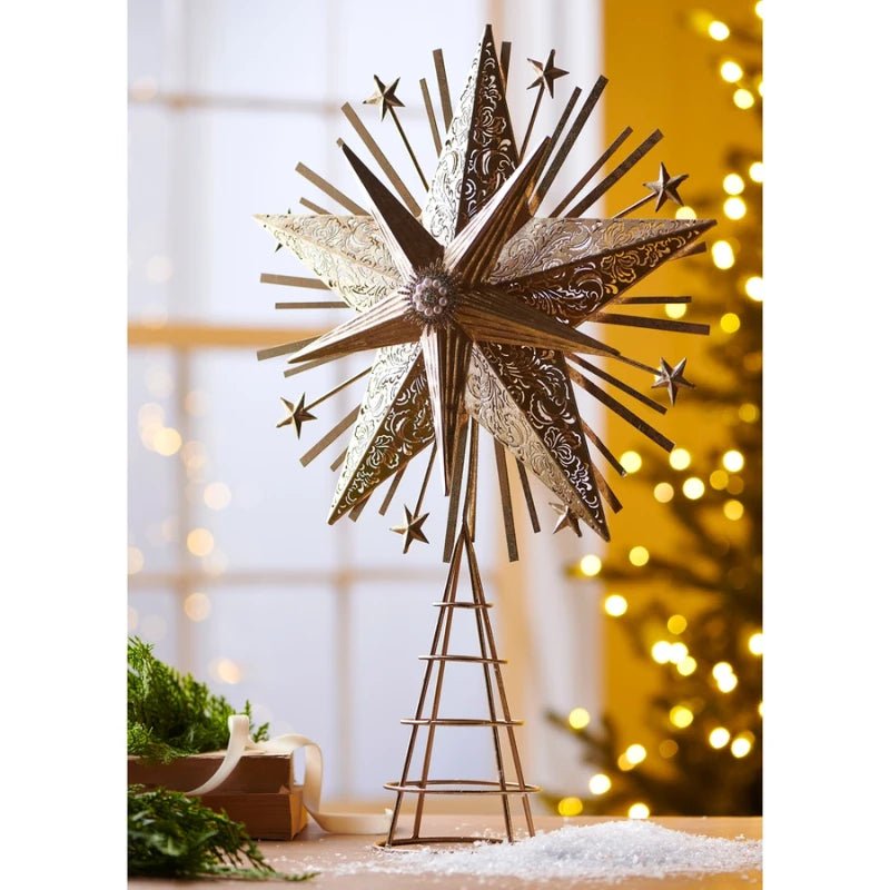 Raz 21.5" Rustic Gold Metal Starburst Christmas Tree Topper - Pure Apotheca