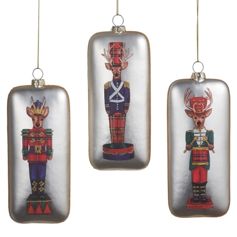 RAZ 5.5" Deer Nutcracker Rectangle Glass Christmas Ornament 3/ASSTD - Pure Apotheca