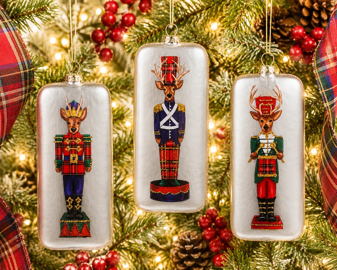 RAZ 5.5" Deer Nutcracker Rectangle Glass Christmas Ornament 3/ASSTD - Pure Apotheca