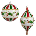 Raz 6" Large Holly Stripe Glass Christmas Ornament - Pure Apotheca