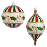 Raz 6" Large Holly Stripe Glass Christmas Ornament - Pure Apotheca